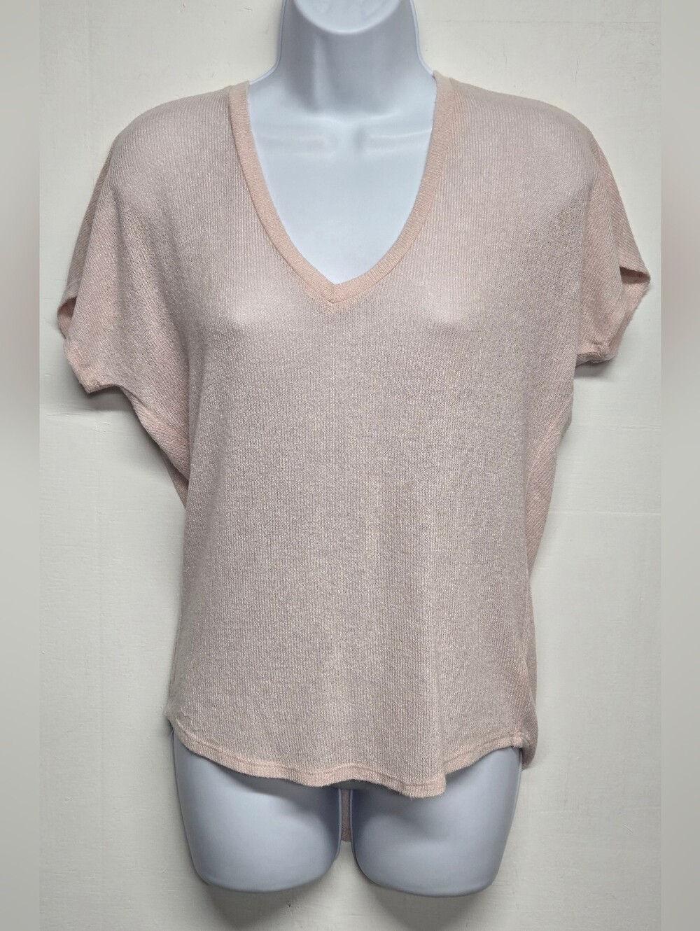 Express XS Pale Pink Tee Short Sleeve V Neck Stretch Knit Lightweight Semi Sheer